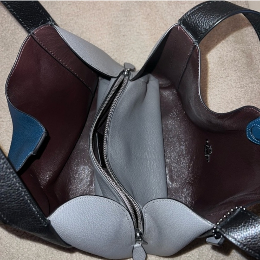 Coach Hadley Colorblock Peacock Blue and Black Shoulder Bag - Picture 4 of 7